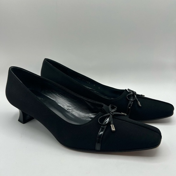 Stuart Weitzman Black Pointed Toe Kitten Heel Slip On Bow Accent Shoe Y2K 90’s 9 - Picture 3 of 13